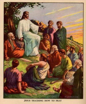 jesus Painting - Jesus teaching how to pray religious Christian